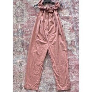 The Nines by Hatch Dusty Rose Ruffle Neck Sleeveless Button Jumpsuit S